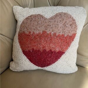 Beaded Heart Accent Pillow - Pink, Coral, Red